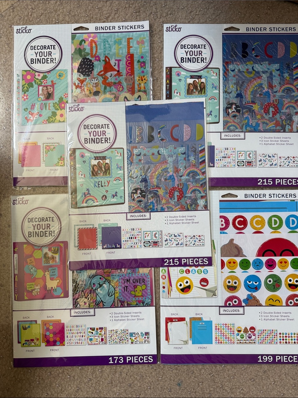 5 Sticker Packs - Assorted Colorful Binder Decals